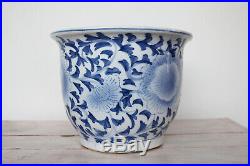 Vintage Large Chinese Porcelain Jardiniere, Planter, Vase, White and Blue