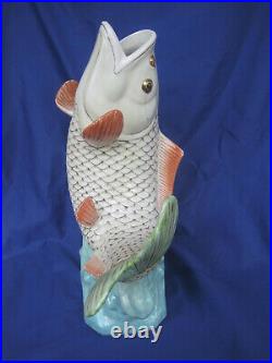Vintage Maitland Smith Fish Koi Vase Ceramic Majolica Chinese Large 1984