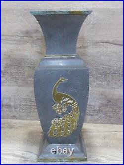 Vintage Mid Century Large Heavy Chinese Pewter and Brass Vase