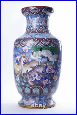 Vintage Original 20th Large Chinese Cloisonne FLOOR vase with deer 64CM STUNNING