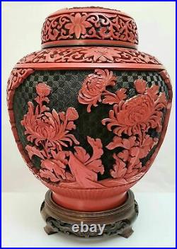 Vintage Rare Antique Chinese bronze vase large Art Decor Decorated flowers Red