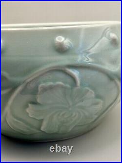 Vintage Zhongguo Longquan Large Relief Glazed Chinese Celadon Flower Bowl C5