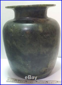 Vintage to Antique Large Green Nephrite Jade Or Soapstone Vase 7 Tall x 6 Wide