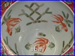Vtg Chinese Porcelain Jardiniere Koi Fish Bowl Planter Pot Vase Famille Rose