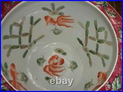 Vtg Chinese Porcelain Jardiniere Koi Fish Bowl Planter Pot Vase Famille Rose