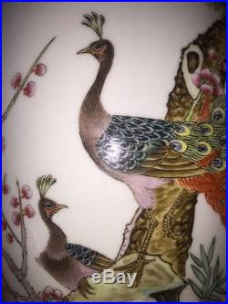 X-Large Chinese Famille Rose Porcelain Vase with Peacocks