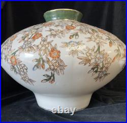 X Large Chinese Vase Green Orange on White with Gold Trim